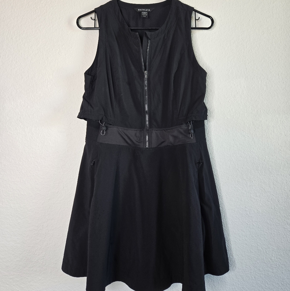 Athleta Black Sleeveless Zip-Up Dress 4P